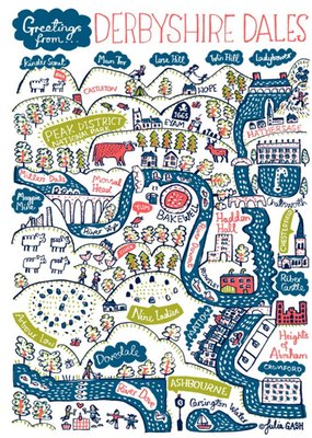 Illustrated Scenic Map Greetings From Derbyshire Dales Card