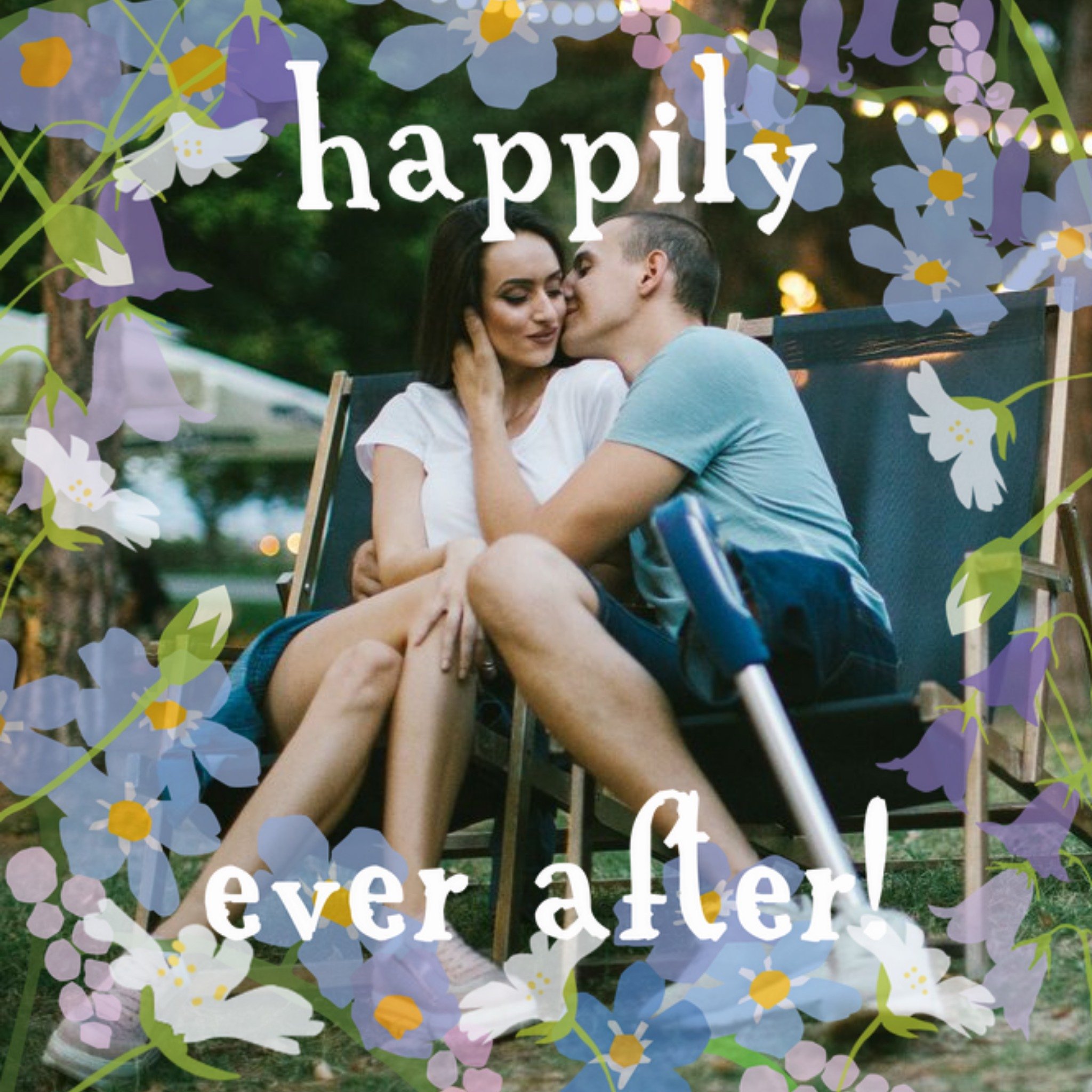 Moonpig Bluebells Happily Ever After Personalised Photo Upload Wedding Day Card, Square