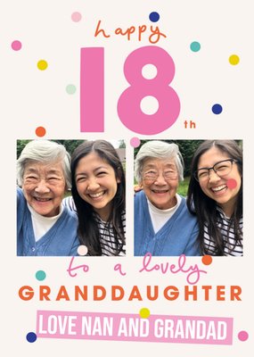 Bright Fun Photo Upload 18th Birthday Card For Granddaughter