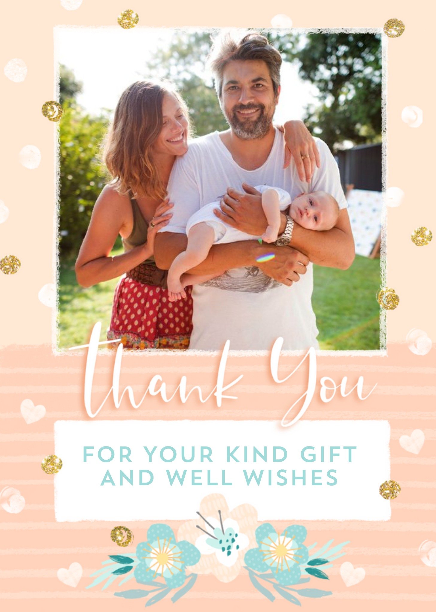 Cute Glitter Photo Upload Thank You Card Ecard