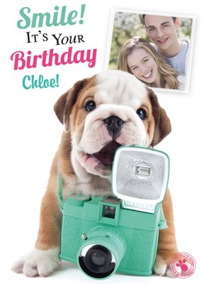 Puppy Behind The Camera Happy Birthday Photo Card