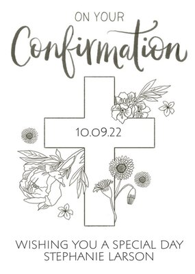 Okey Dokey Design Line Drawing Confirmation Baptism Floral Card