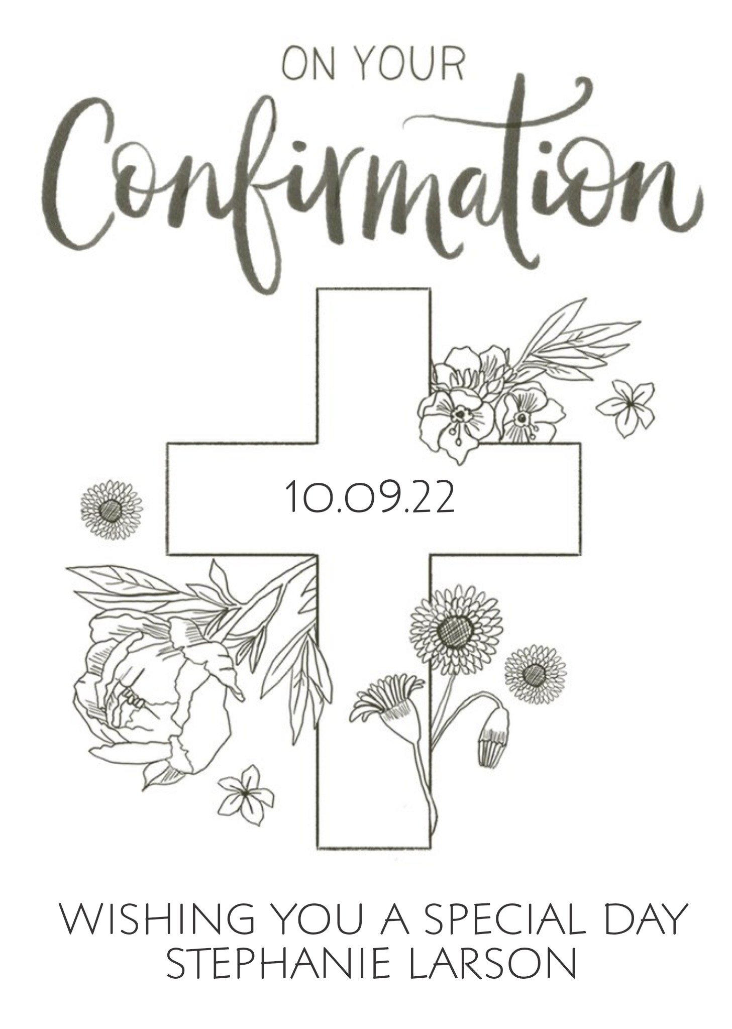Moonpig Okey Dokey Design Line Drawing Confirmation Baptism Floral Card, Large