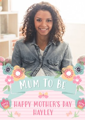 Pink Striped Mum To Be Mother's Day Photo Card