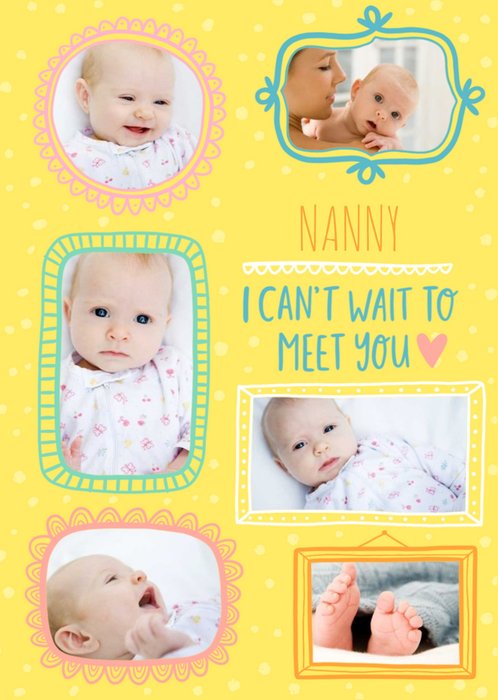 Various Photo Frames On A Yellow Background New Baby Photo Upload Card