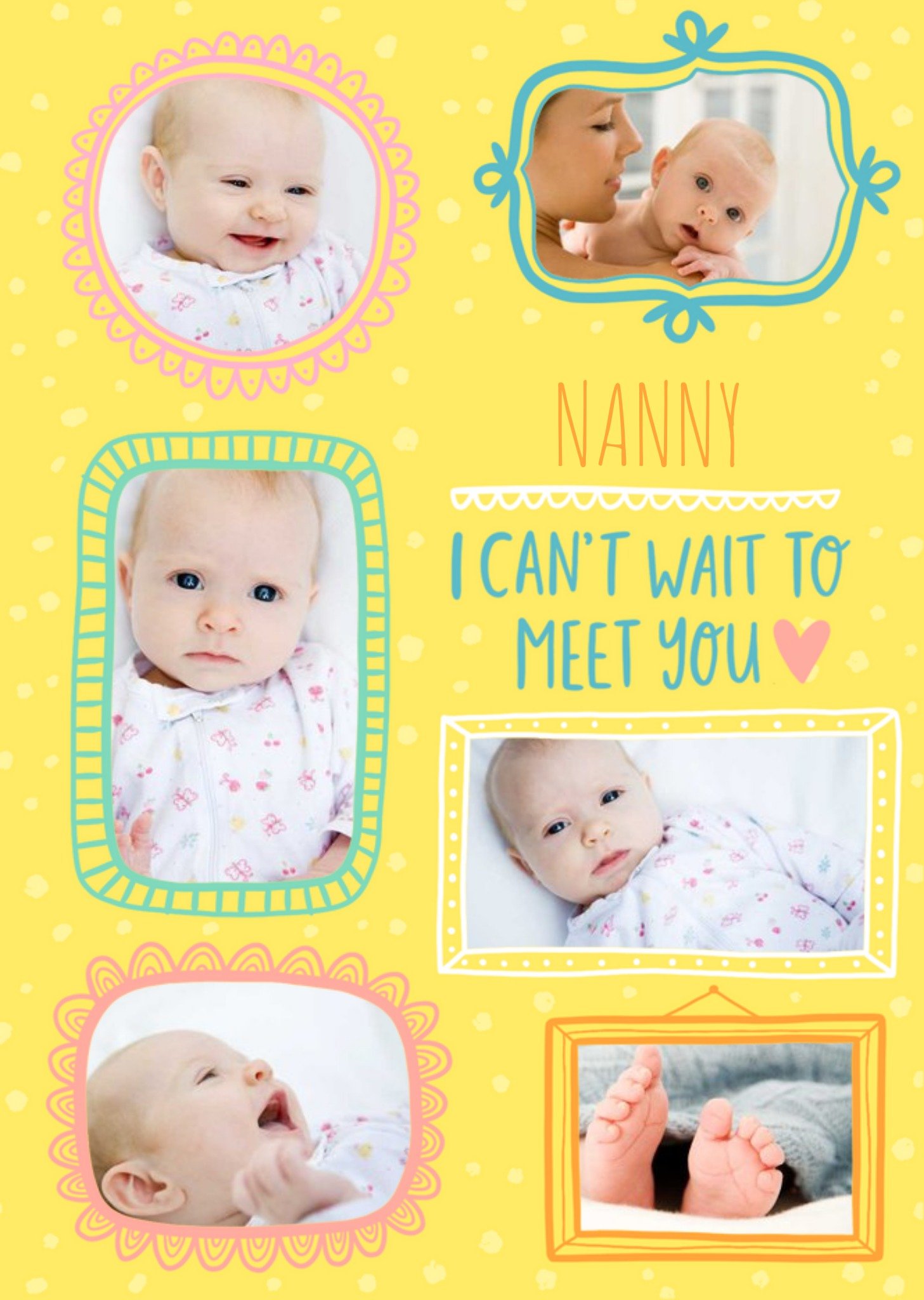Moonpig Various Photo Frames On A Yellow Background New Baby Photo Upload Card, Large