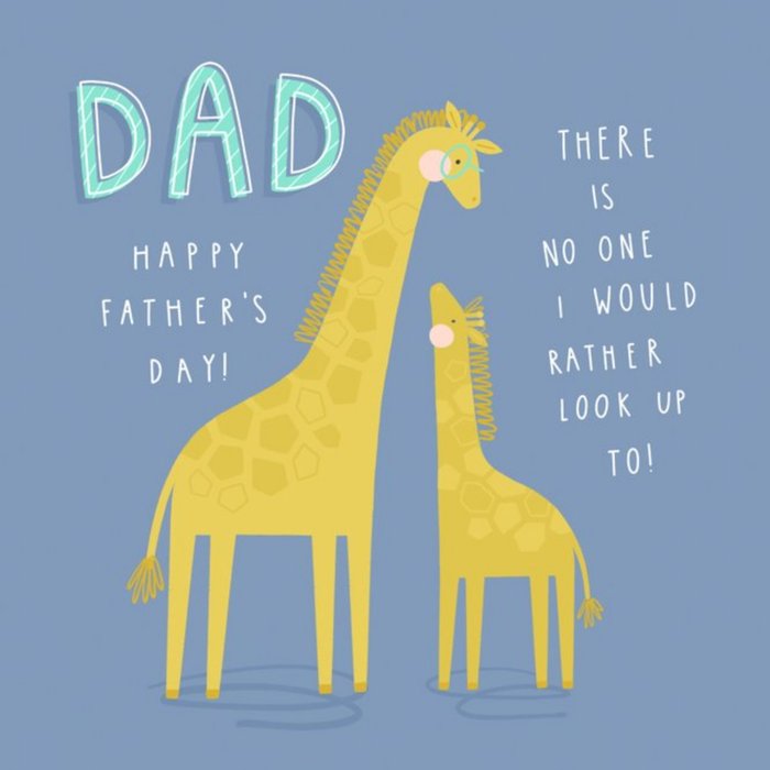 Cute Illustration Of A Giraffe With It's Calf On A Blue Background Father's Day Card