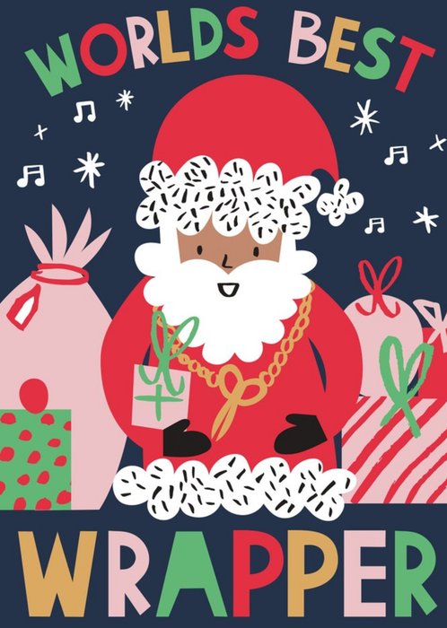 Worlds Best Wrapper Hip Santa Illustration Pun Christmas Card