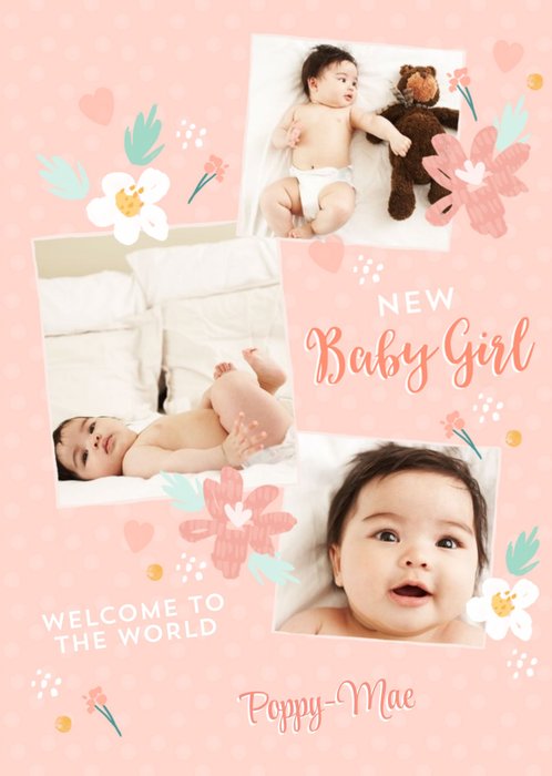 Pink Floral New Baby Girl Photo Upload Card