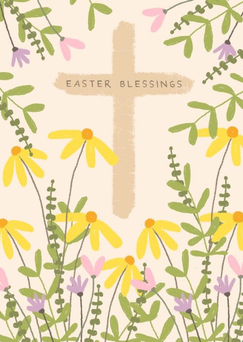 Illustration Of The Christian Cross Surrounded By Flowers Easter Blessing Card