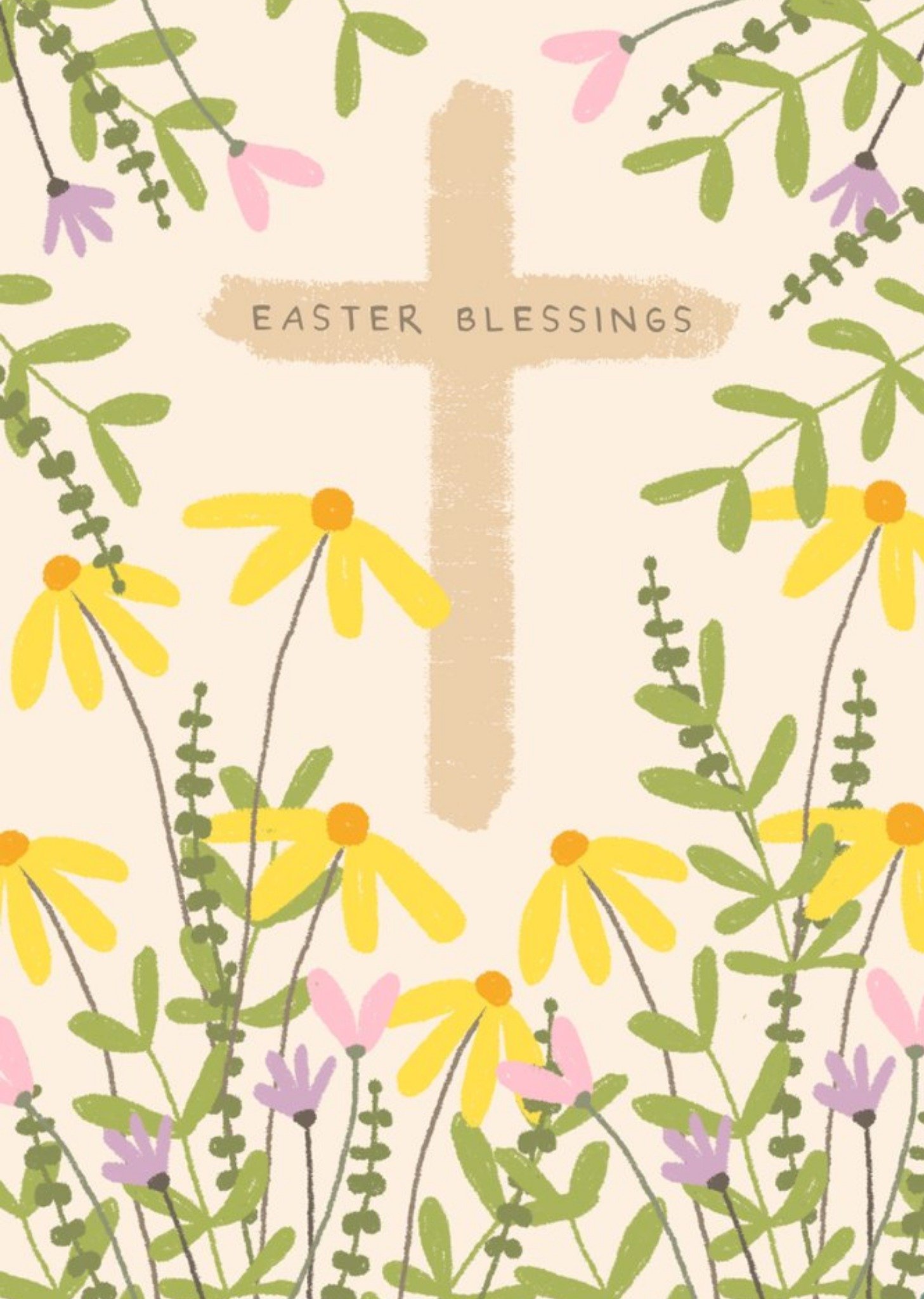 Moonpig Illustration Of The Christian Cross Surrounded By Flowers Easter Blessing Card, Large