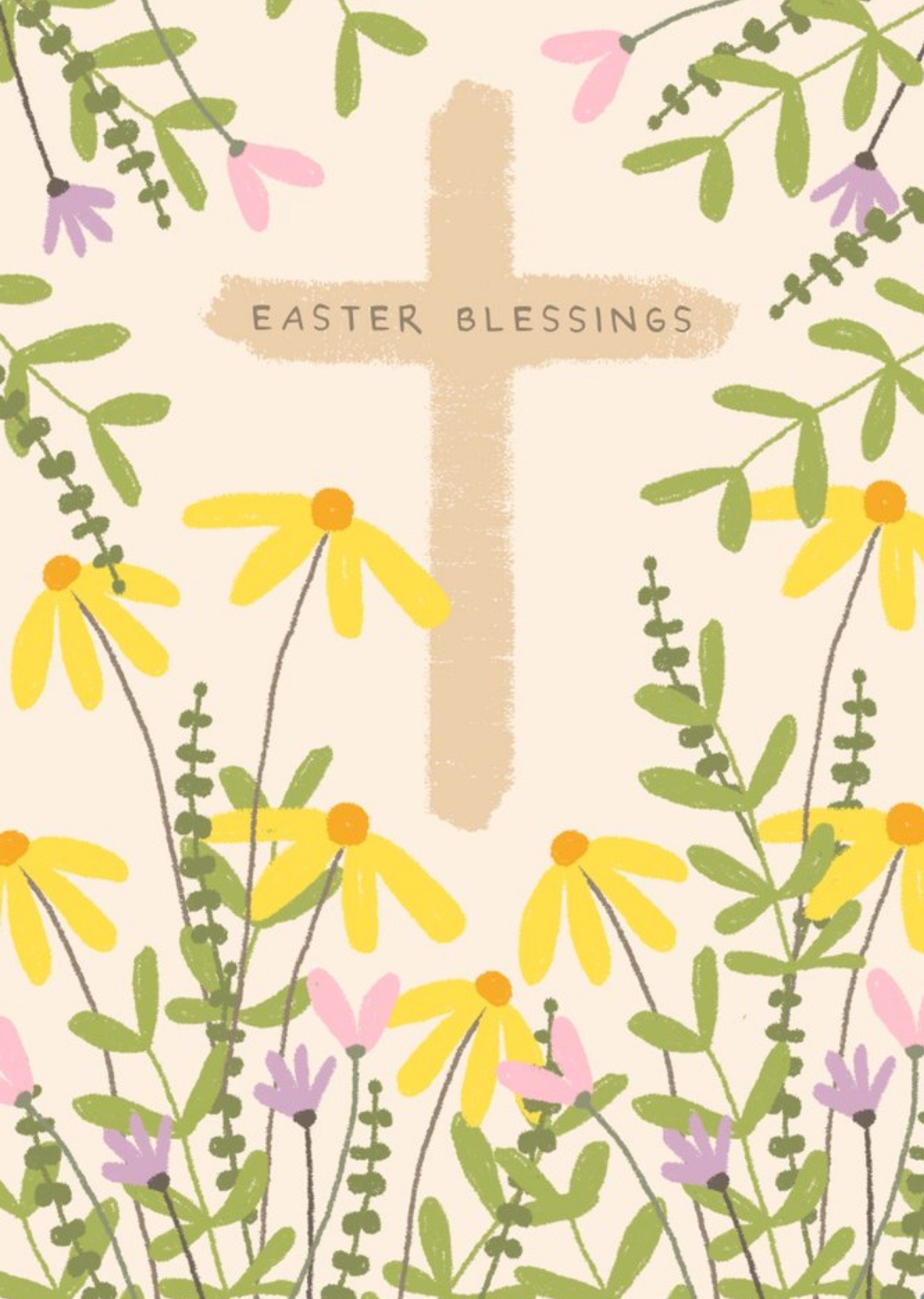 Illustration Of The Christian Cross Surrounded By Flowers Easter Blessing Card Ecard