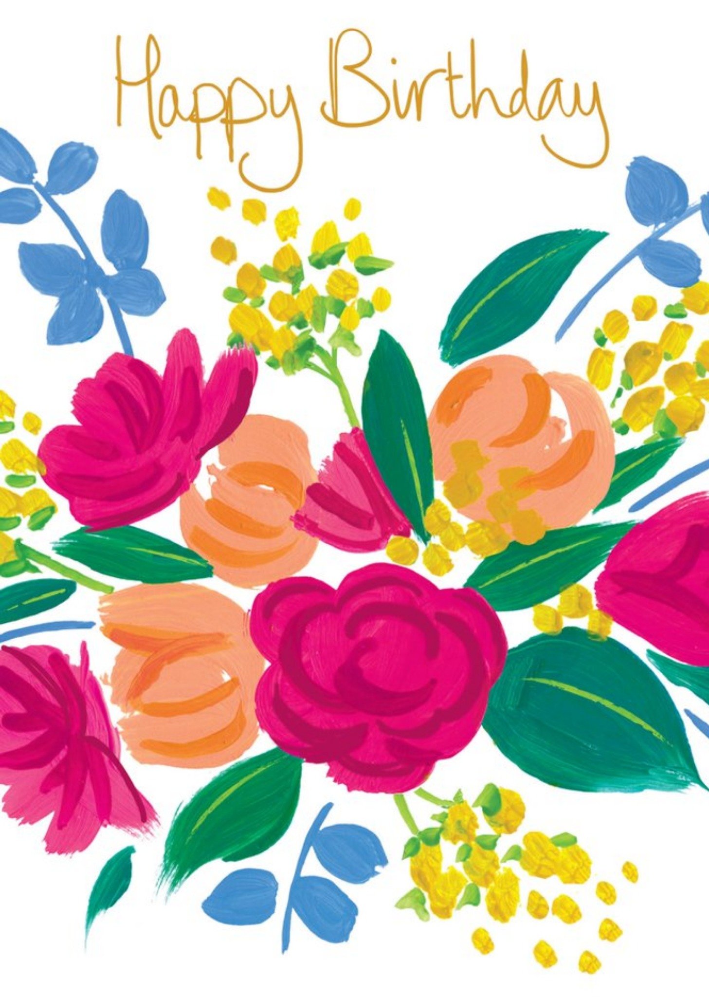 Moonpig Illustration Of Colourful Flowers Birthday Card, Large