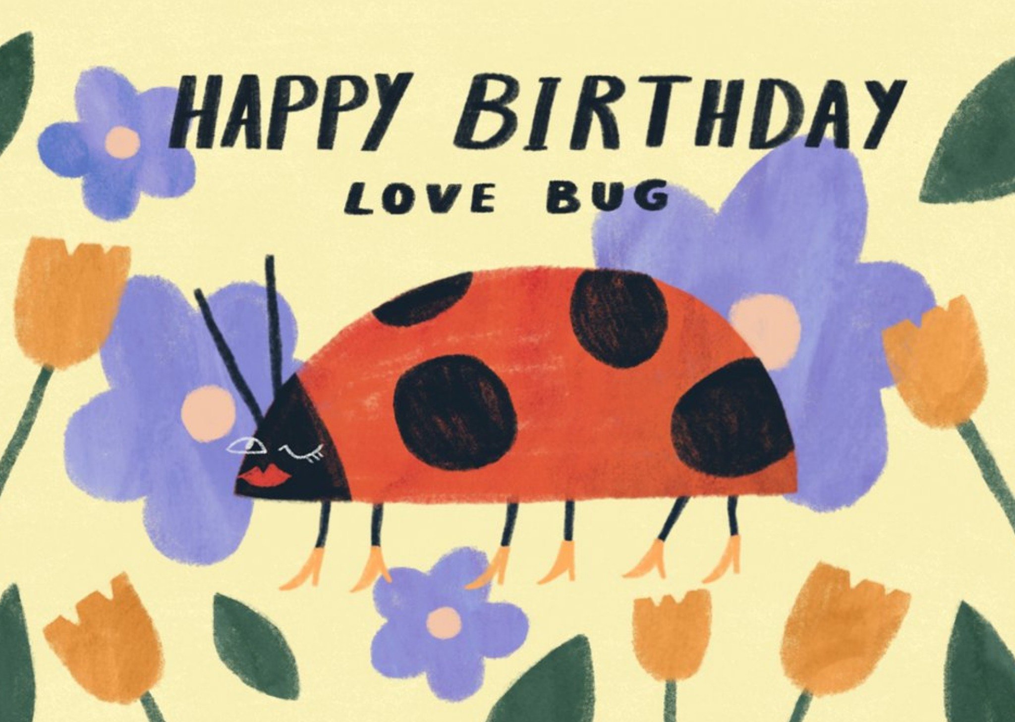 Moonpig Cute Illustrated Ladybird Happy Birthday Love Bug Card, Large