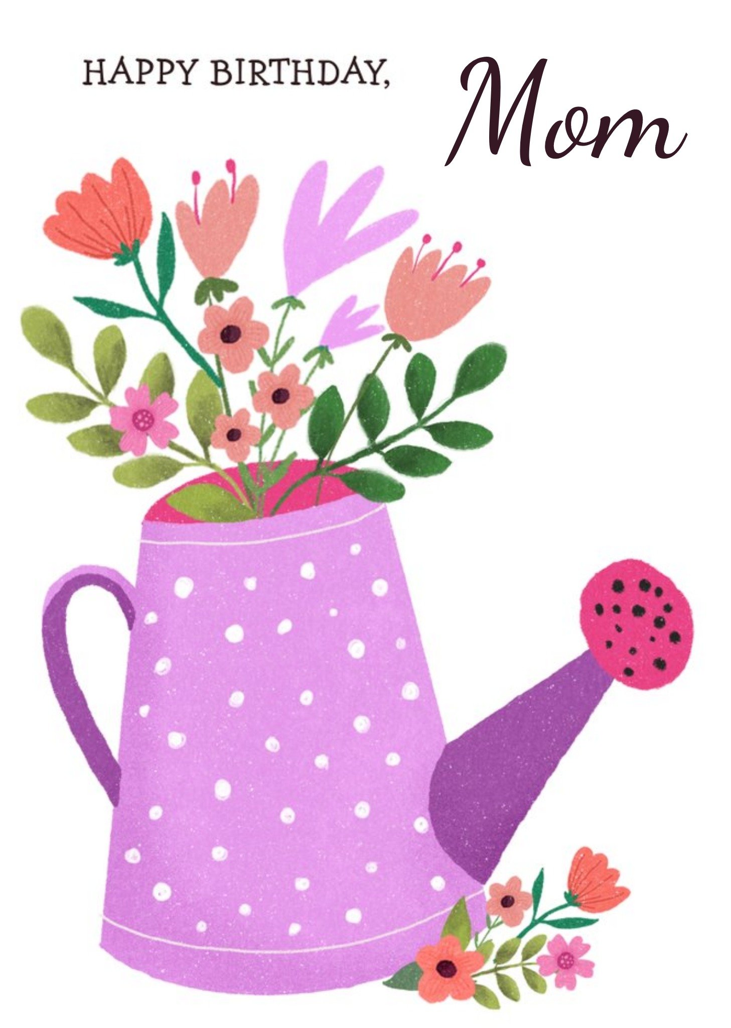 Vibrant Illustration Of A Watering Can With Flowers Mom's Birthday Card Ecard