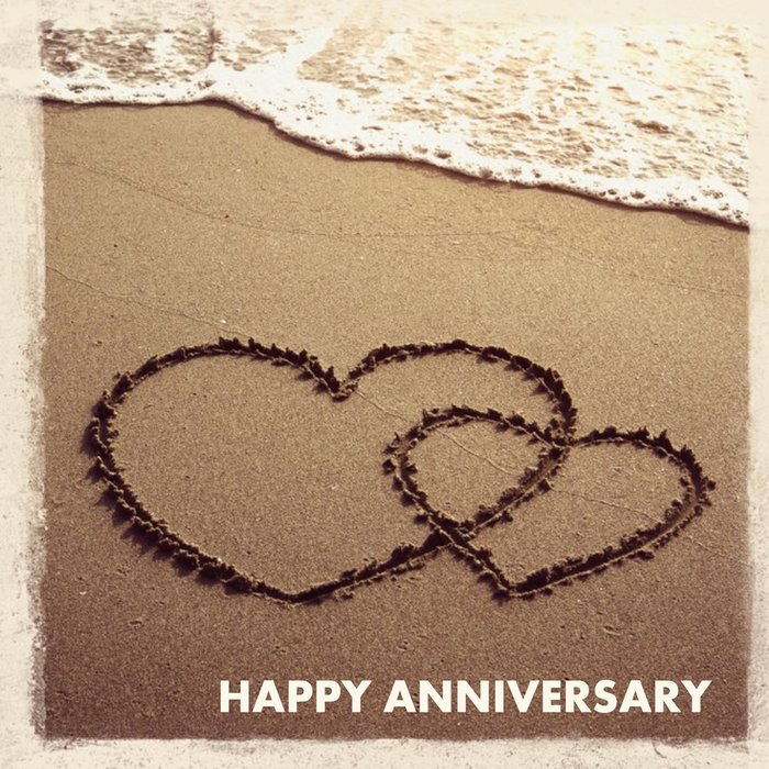 Hearts In The Sand Photographic Happy Anniversary Card