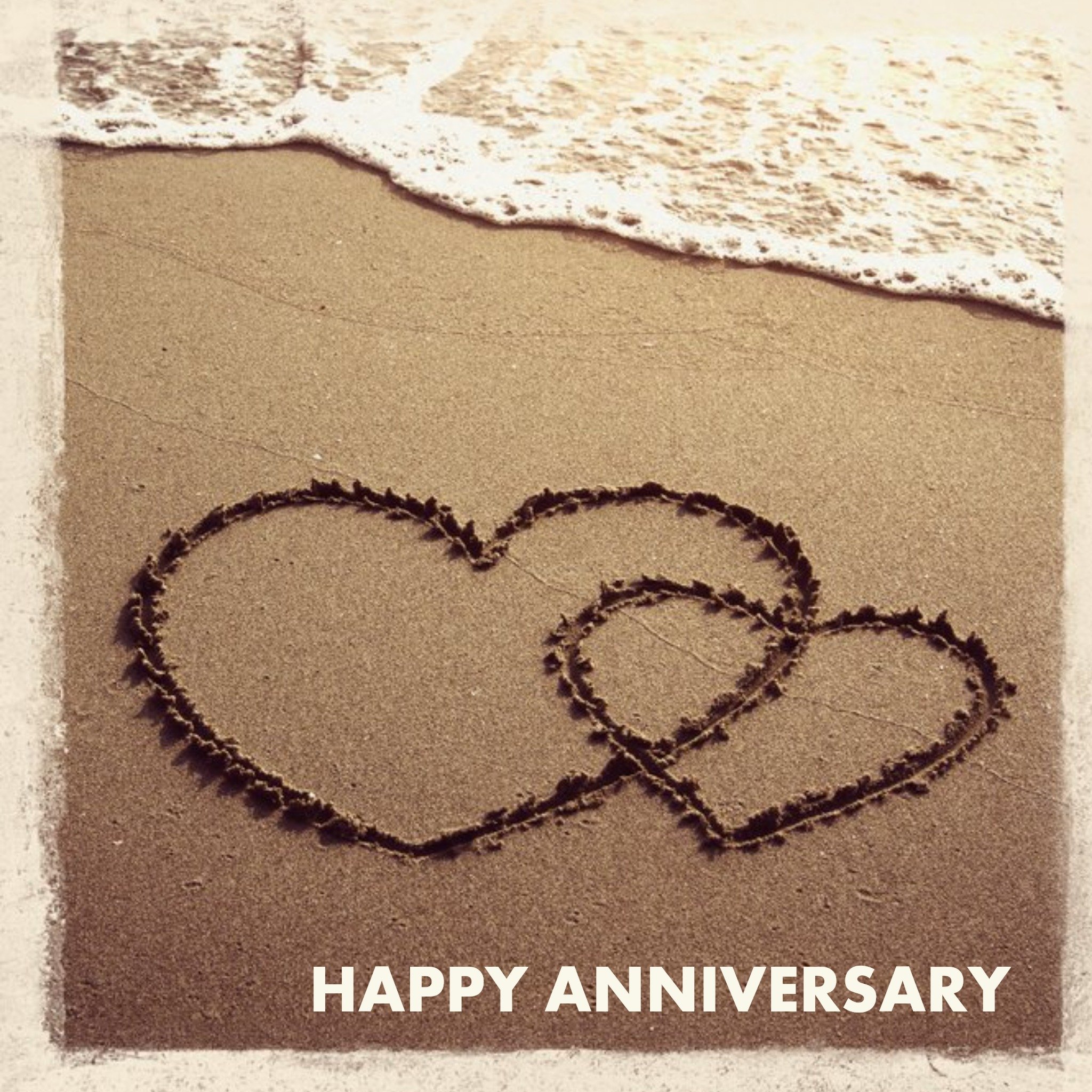 Hearts In The Sand Photographic Happy Anniversary Card, Square