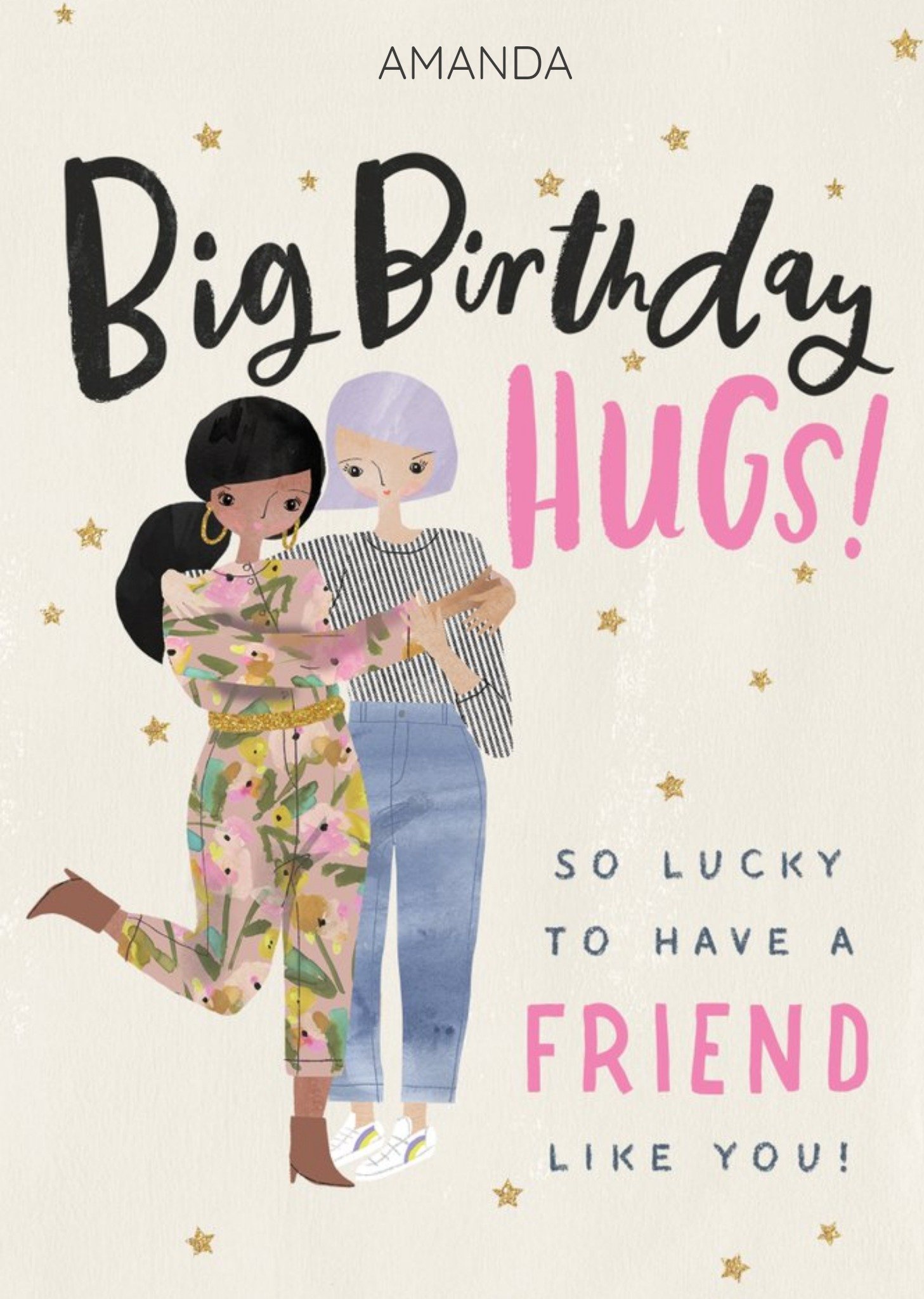 Moonpig Illustrative Big Birthday Hugs Friendship Birthday Card Ecard
