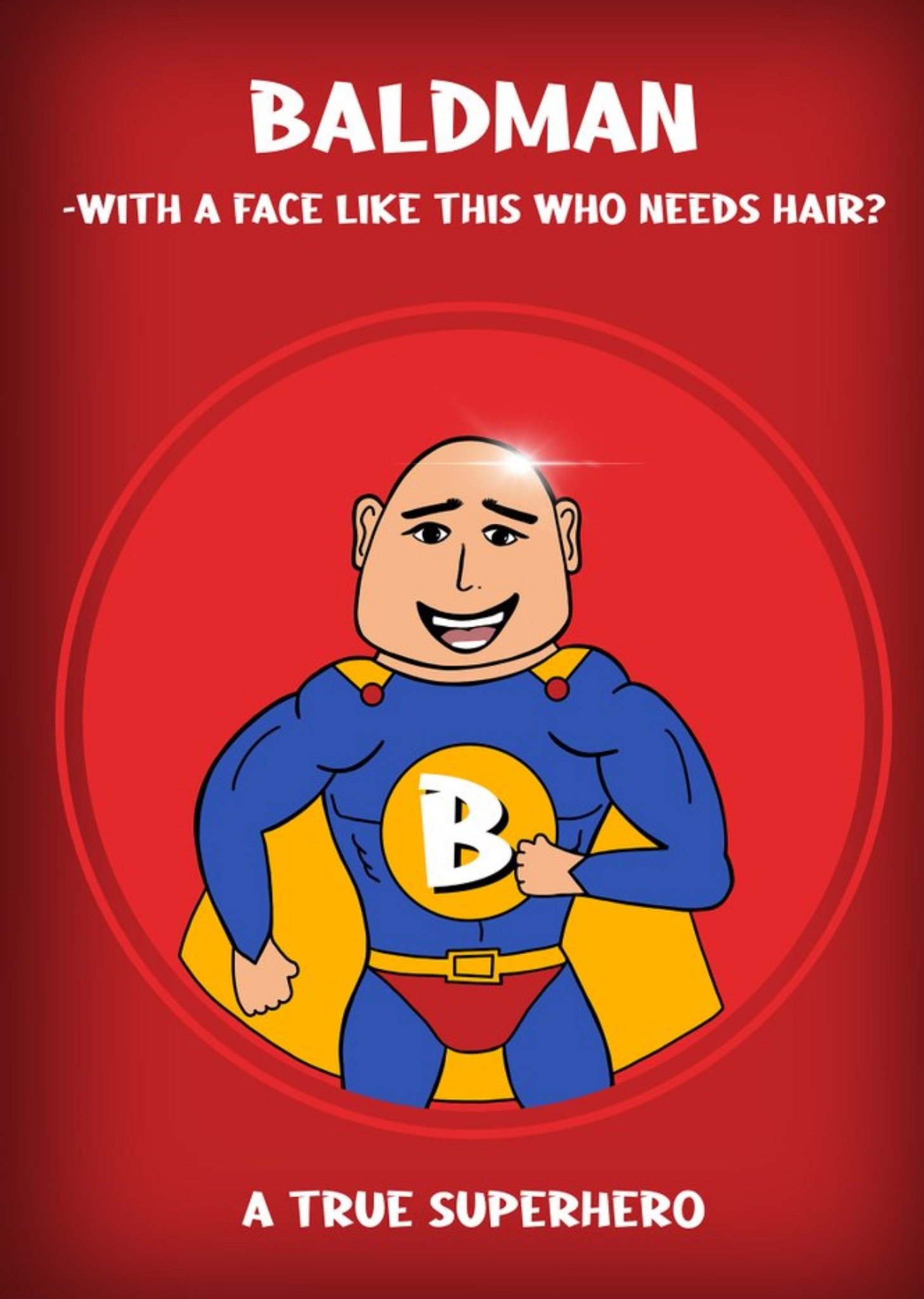 Gabi & Gaby Funny Illustrated Baldman Superhero Card Ecard