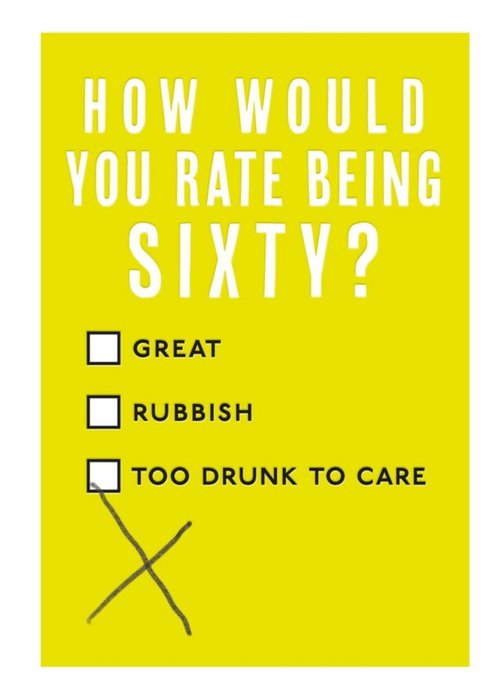 Mungo And Shoddy Funny How Would You Rate Being Sixty Birthday Card
