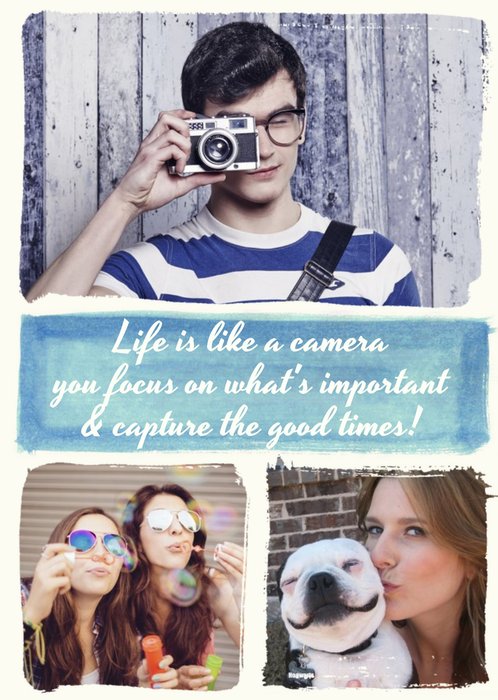 Life Is Like A Camera Personalised Photo Upload Birthday Card
