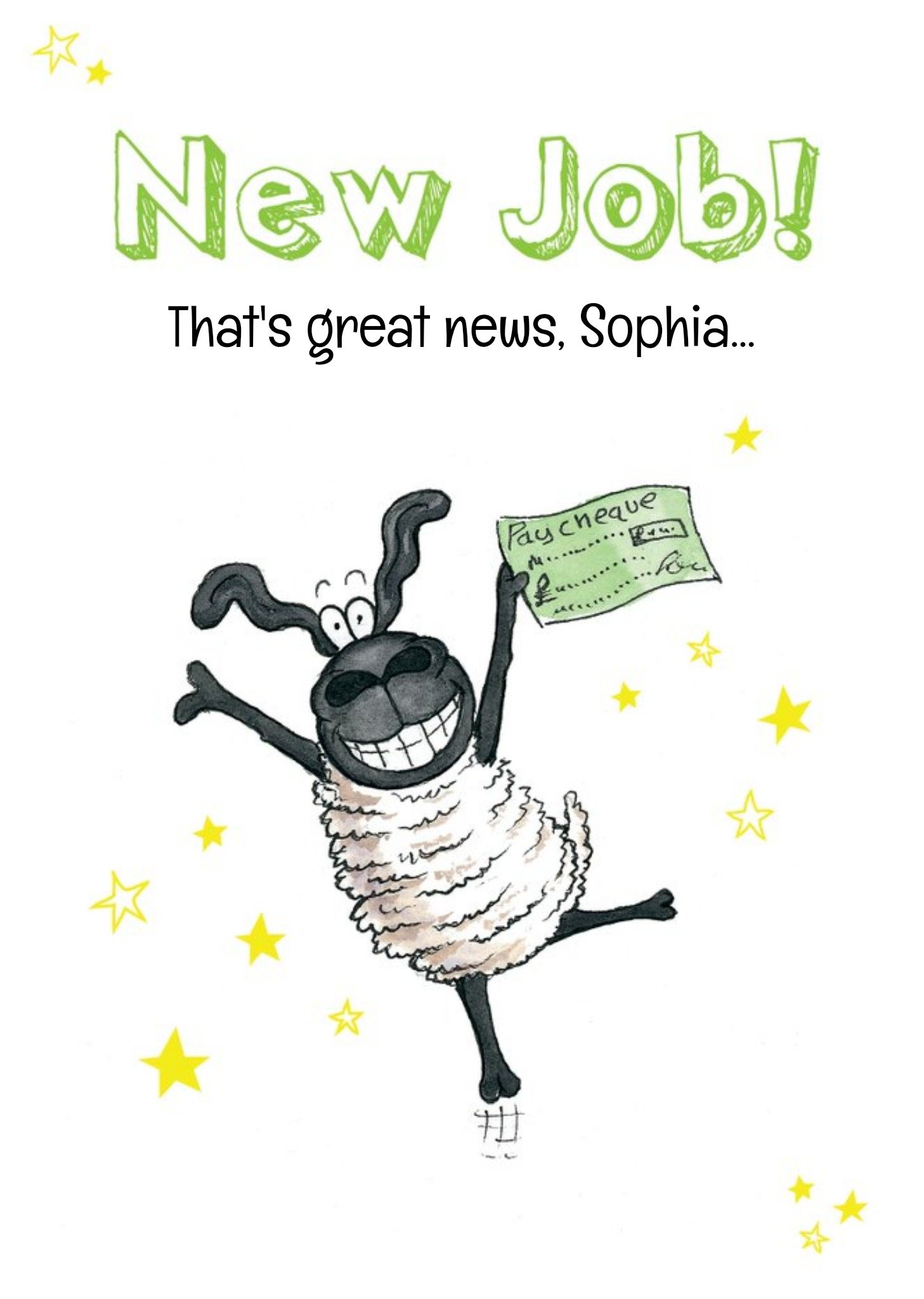 Moonpig Funny Sheep And Stars Personalised New Job Card, Large