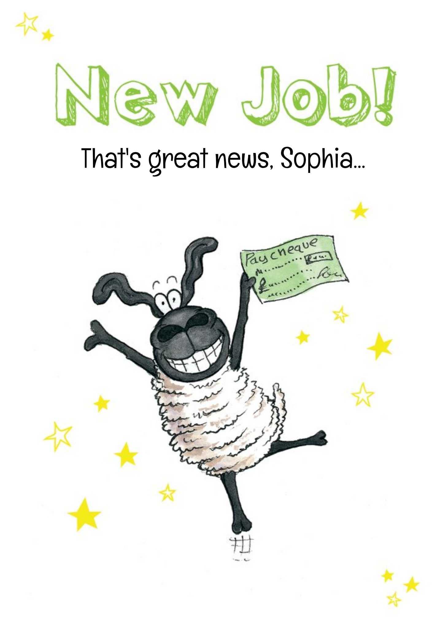 Funny Sheep And Stars Personalised New Job Card Ecard