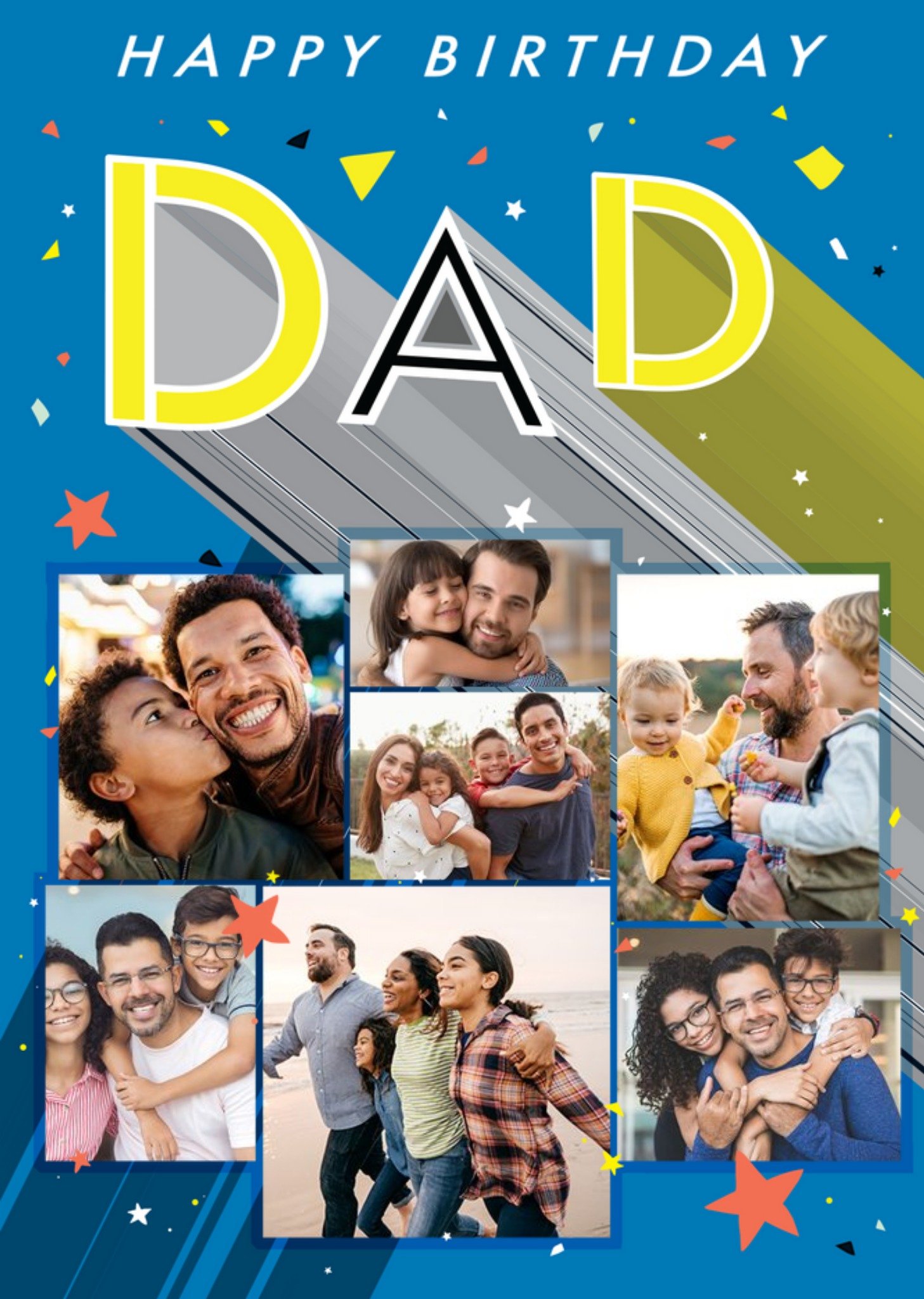 Axel Bright Graphic Happy Birthday Dad Multi Photo Upload Card Ecard