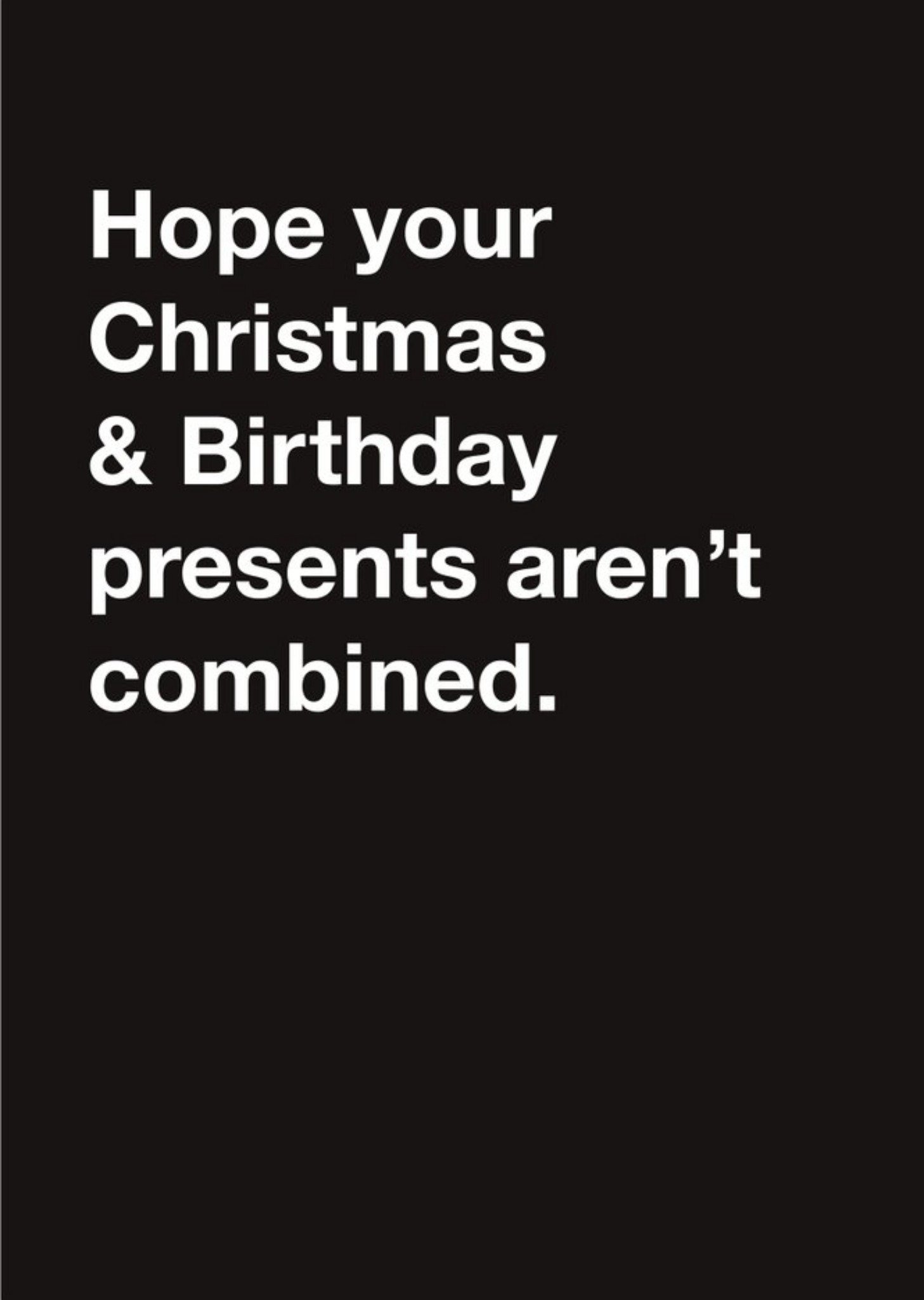 Moonpig Typographic Funny Christmas And Birthday Presents Combined Christmas Card, Large