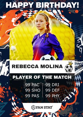 Player Of The Match Fan Stat Football Photo Upload Birthday Card