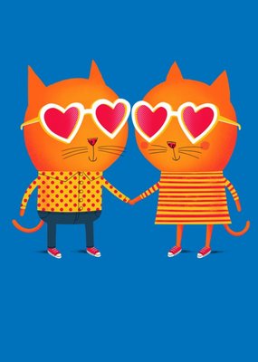 Modern Cute Illustration Love Cats Anniversary Card