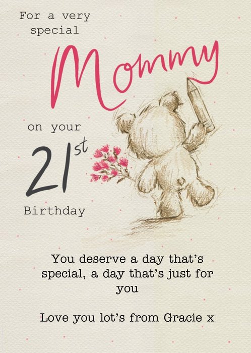 Clintons Illustrated Teddy Bear Mommy 21st Birthday Card