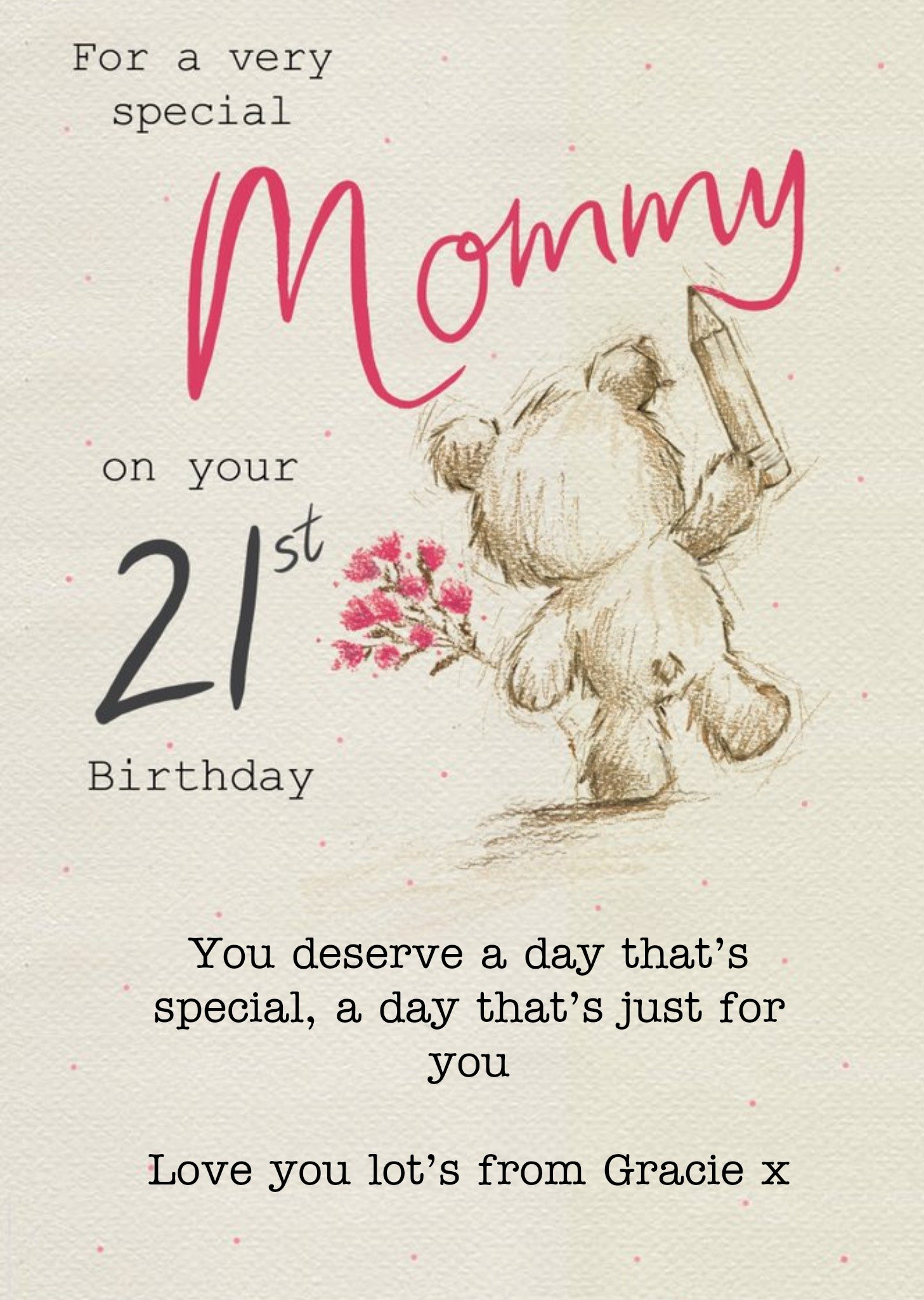 Moonpig Clintons Illustrated Teddy Bear Mommy 21st Birthday Card, Large