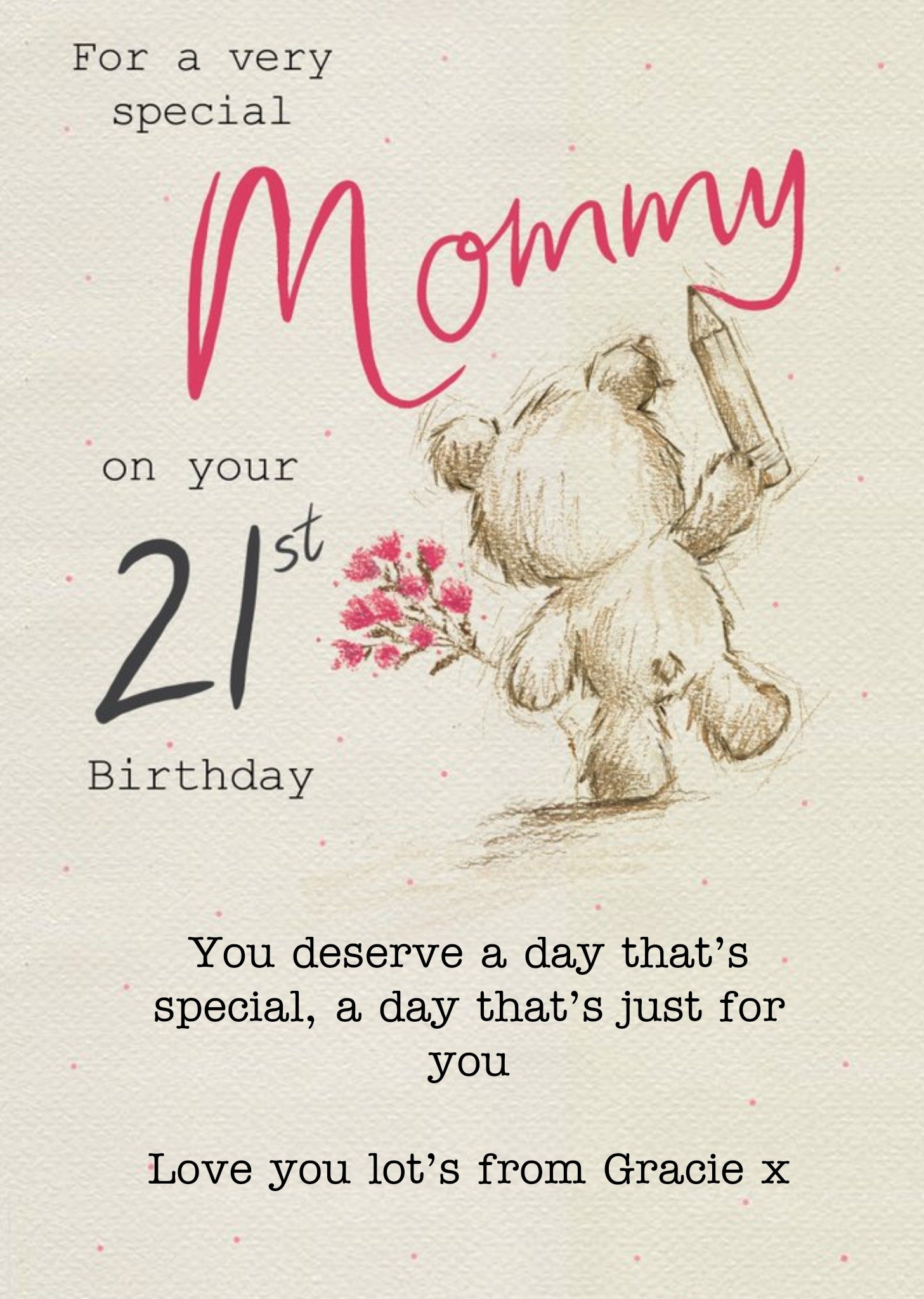 Clintons Illustrated Teddy Bear Mommy 21st Birthday Card Ecard