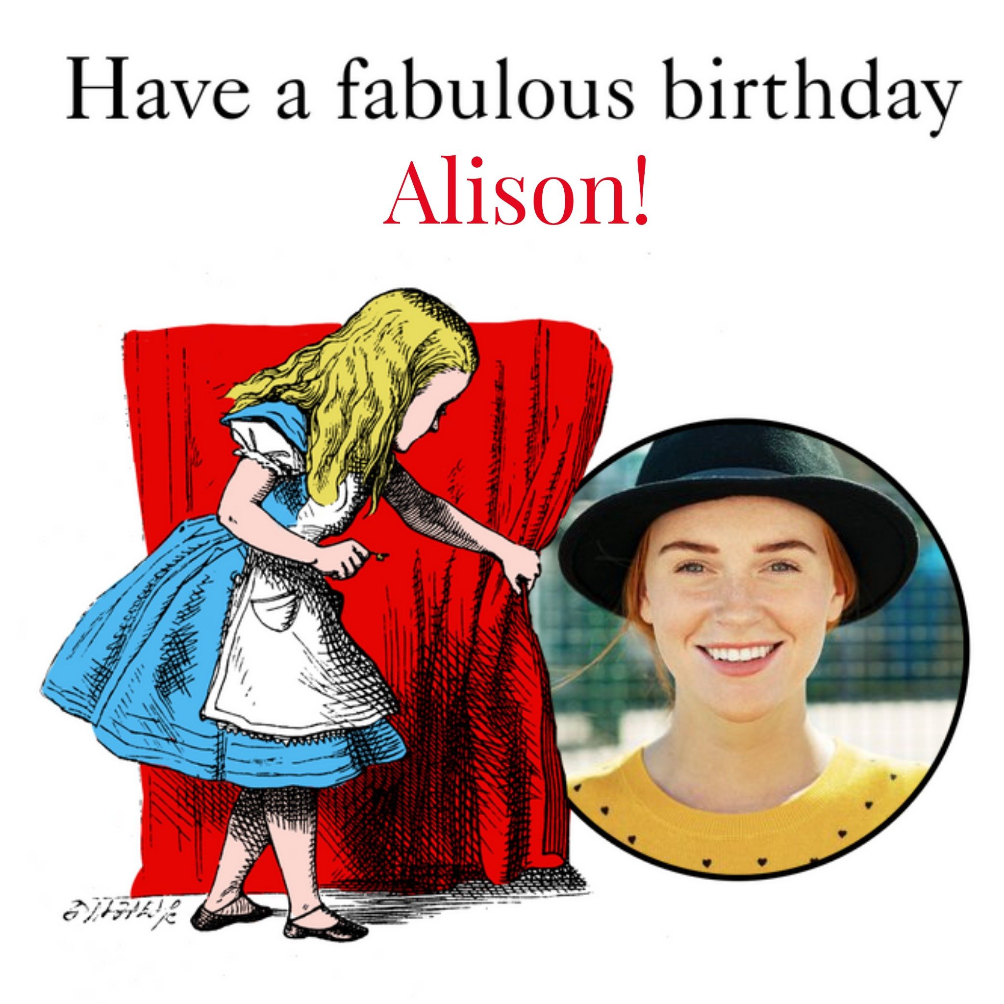 The V&a V&a Alice In Wonderland Illustration Photo Upload Birthday Card, Square