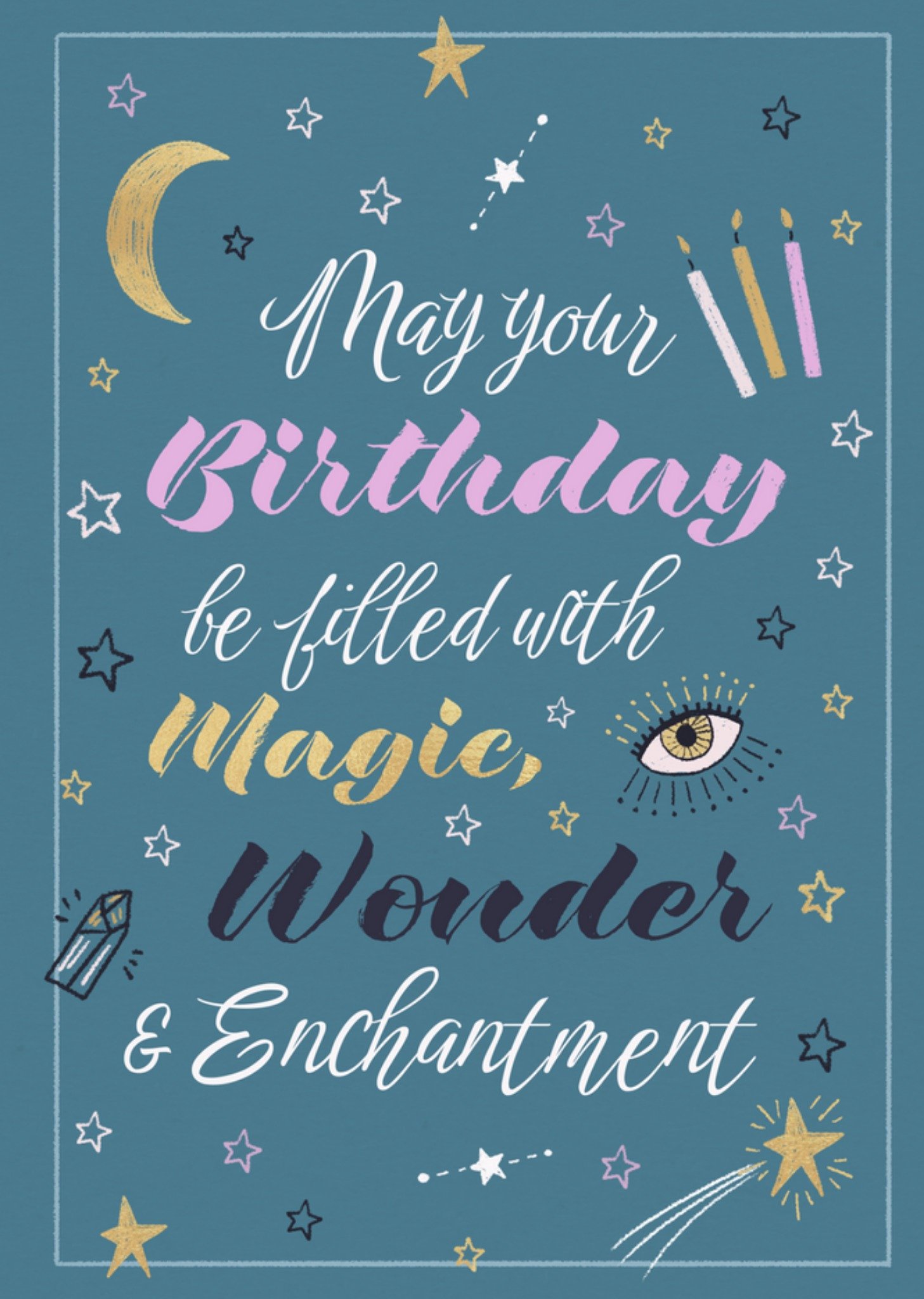 Friends Mystical Magic Wonder And Enchantment Illustrated Calligraphy Birthday Card, Large