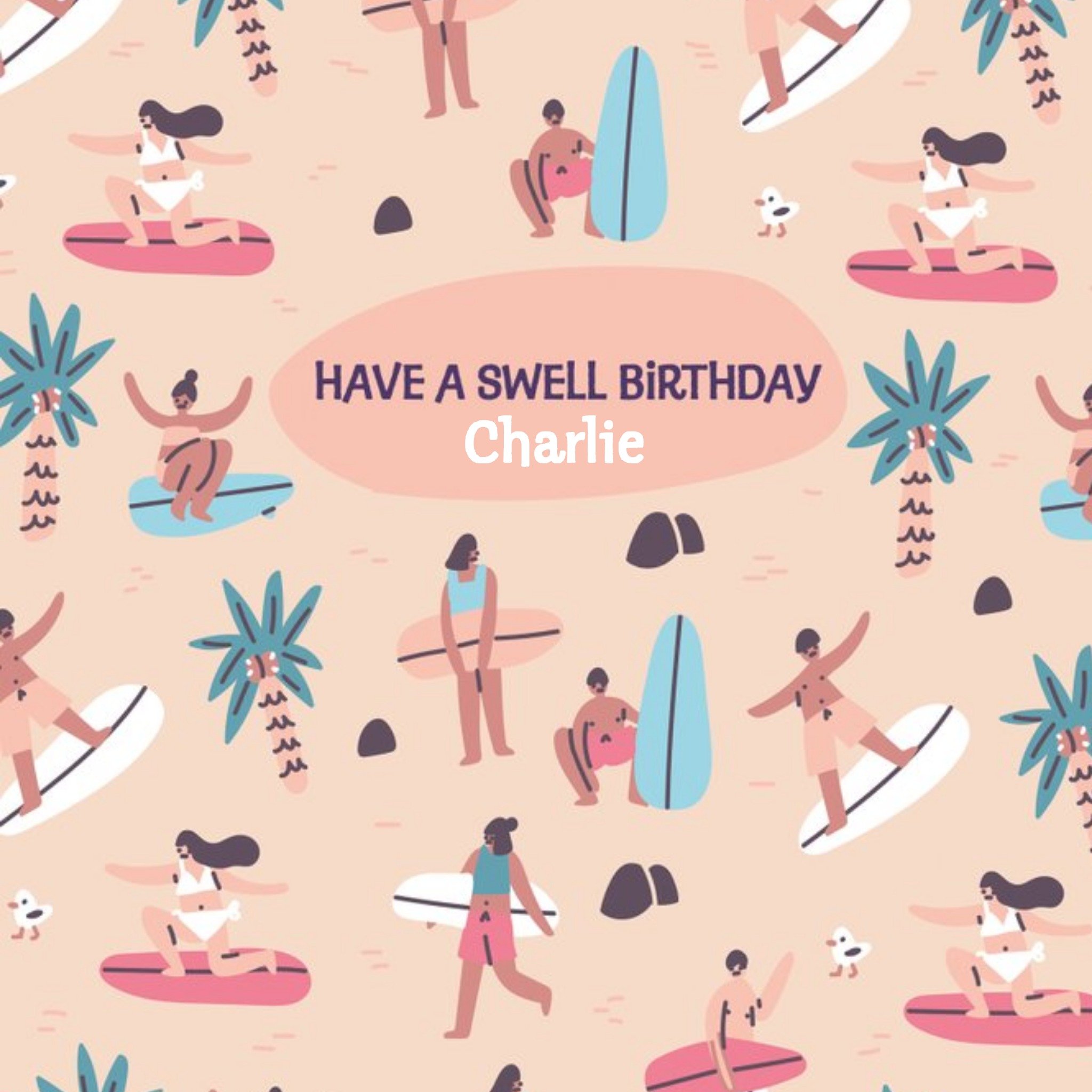 Moonpig Beach Surf Swell Birthday Card, Square