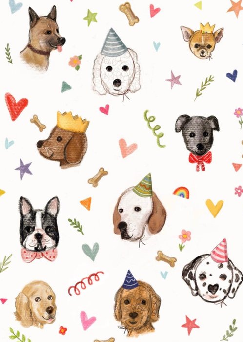 Love Lucy Illustration Dogs Breeds Pattern Birthday Card