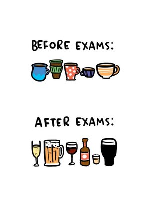 Funny Before and After Exam Illustration Congratulations card