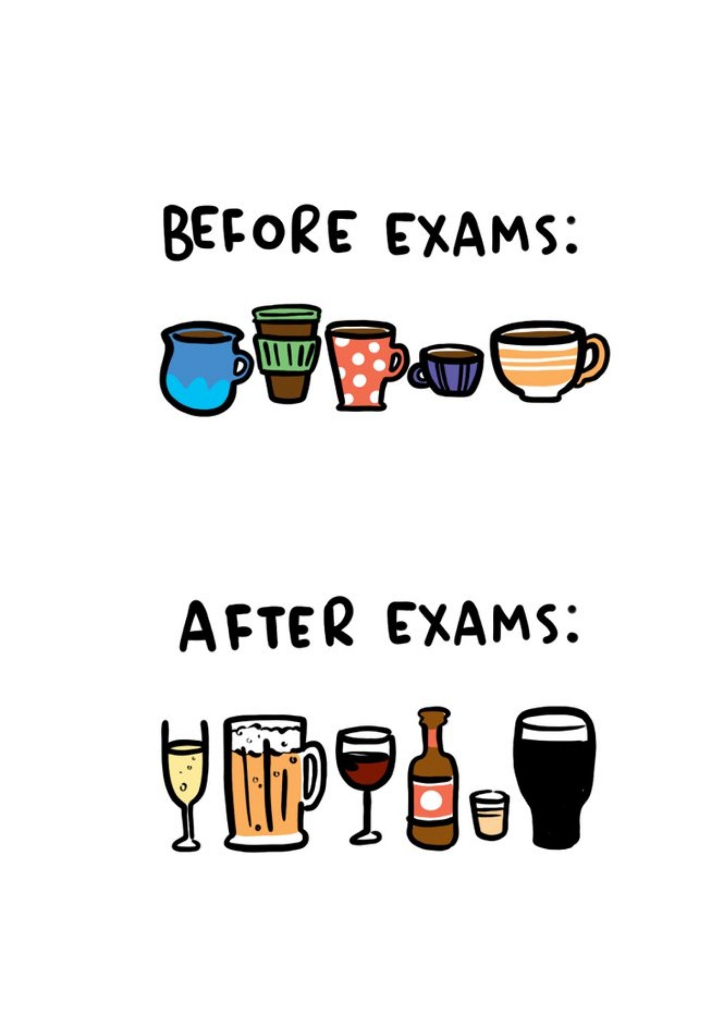 Moonpig Funny Before And After Exam Illustration Congratulations Card Ecard