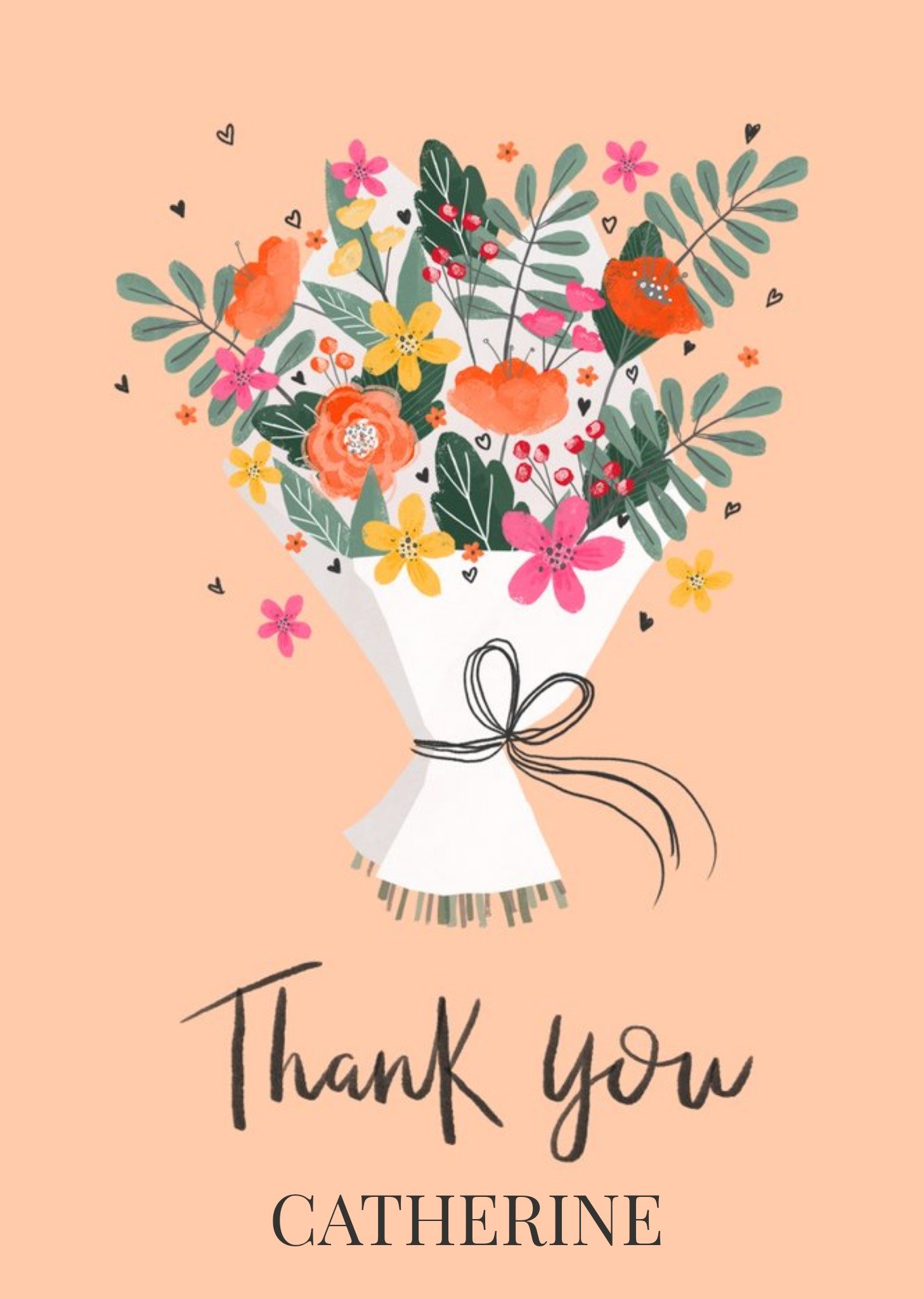 Okey Dokey Design Illustrated Flower Bouquet Floral Thank You Card, Large