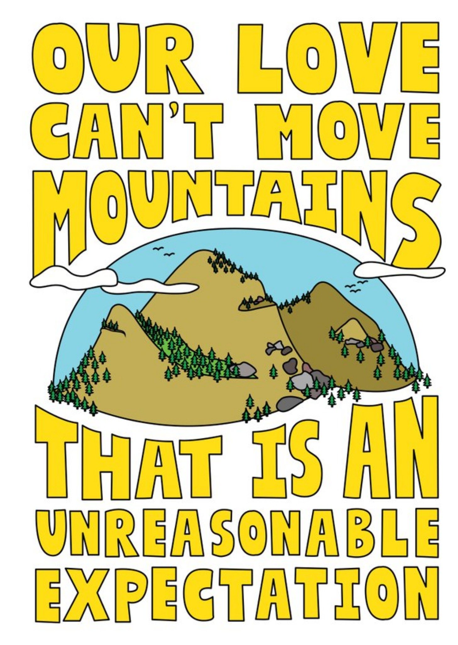 Illustration Of A Mountain Range With Bold Yellow Typography Anniversary Card Ecard