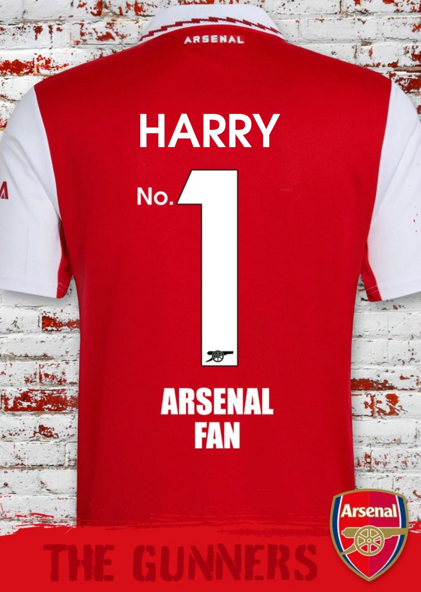 Arsenal Fan Personalise T-Shirt Birthday Card, Large