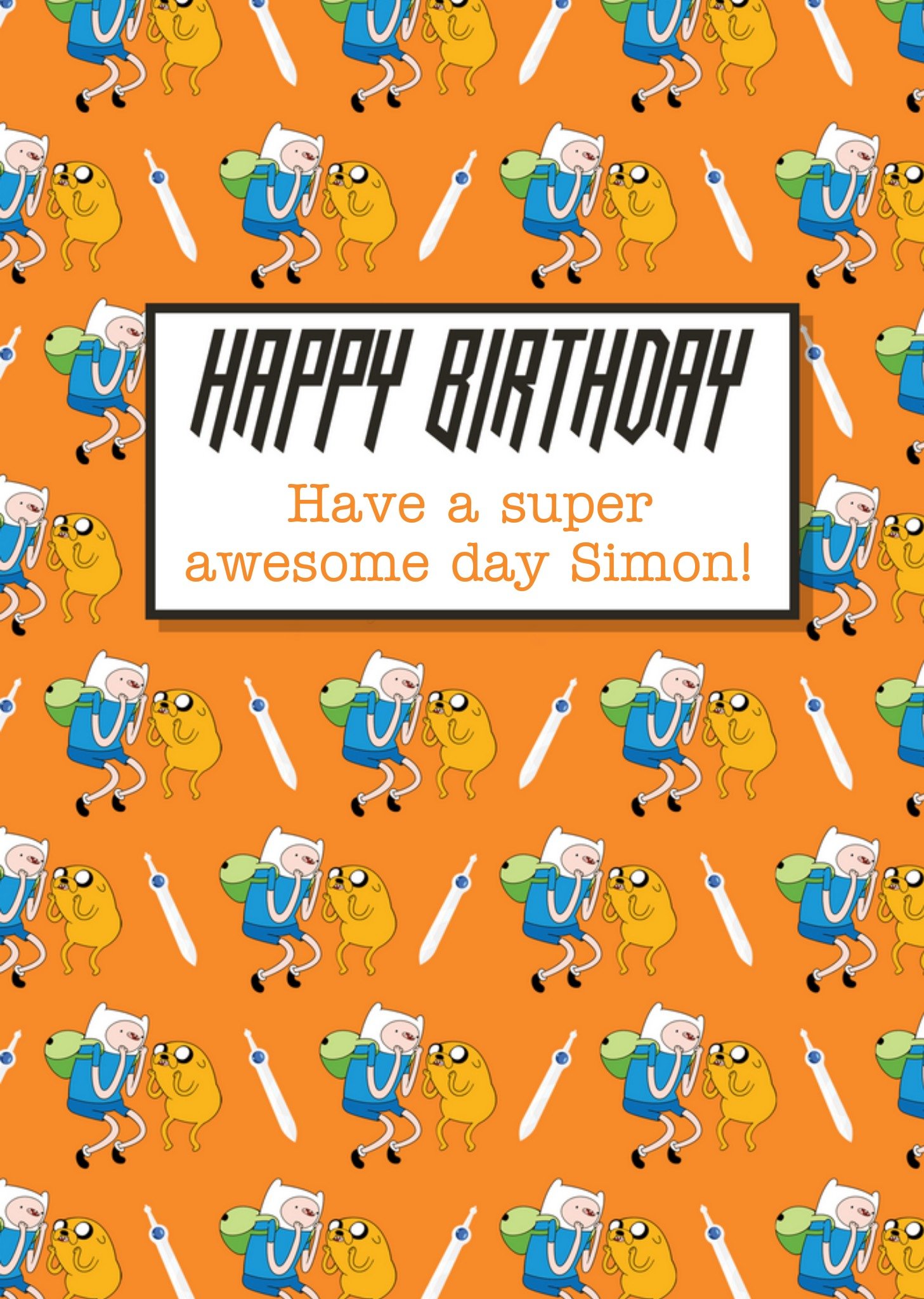 Moonpig Adventure Time Orange Character Happy Birthday Have A Super Awesome Day Personalised Card Ec
