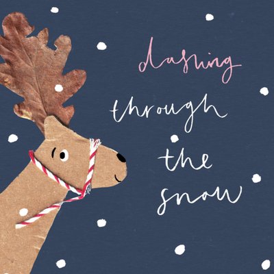 Sweet Paper Reindeer With Leaf Antlers Typographic Christmas Card