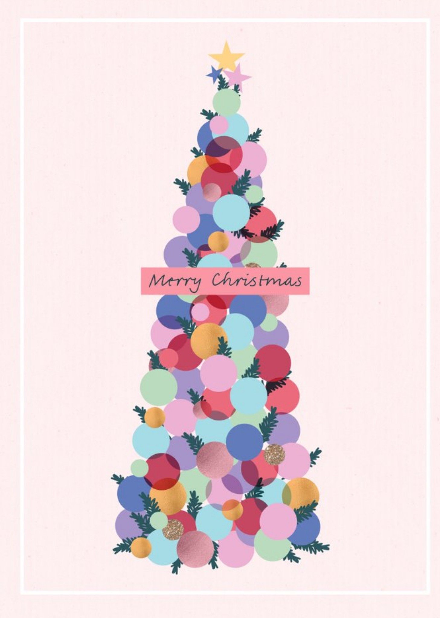 Moonpig Bauble Tree Pink Christmas Card, Large