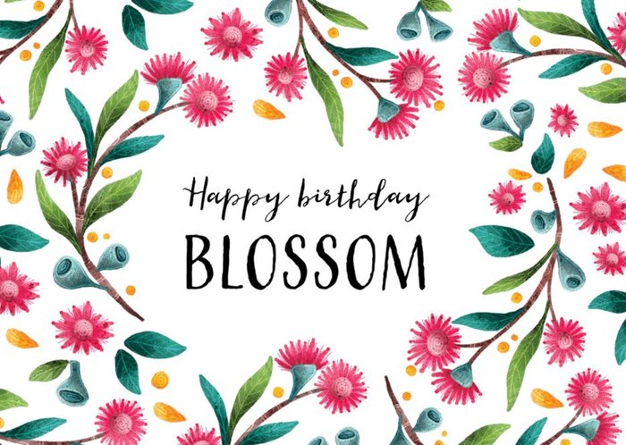 Stray Leaves Illustrated Floral Blossom Birthday Card