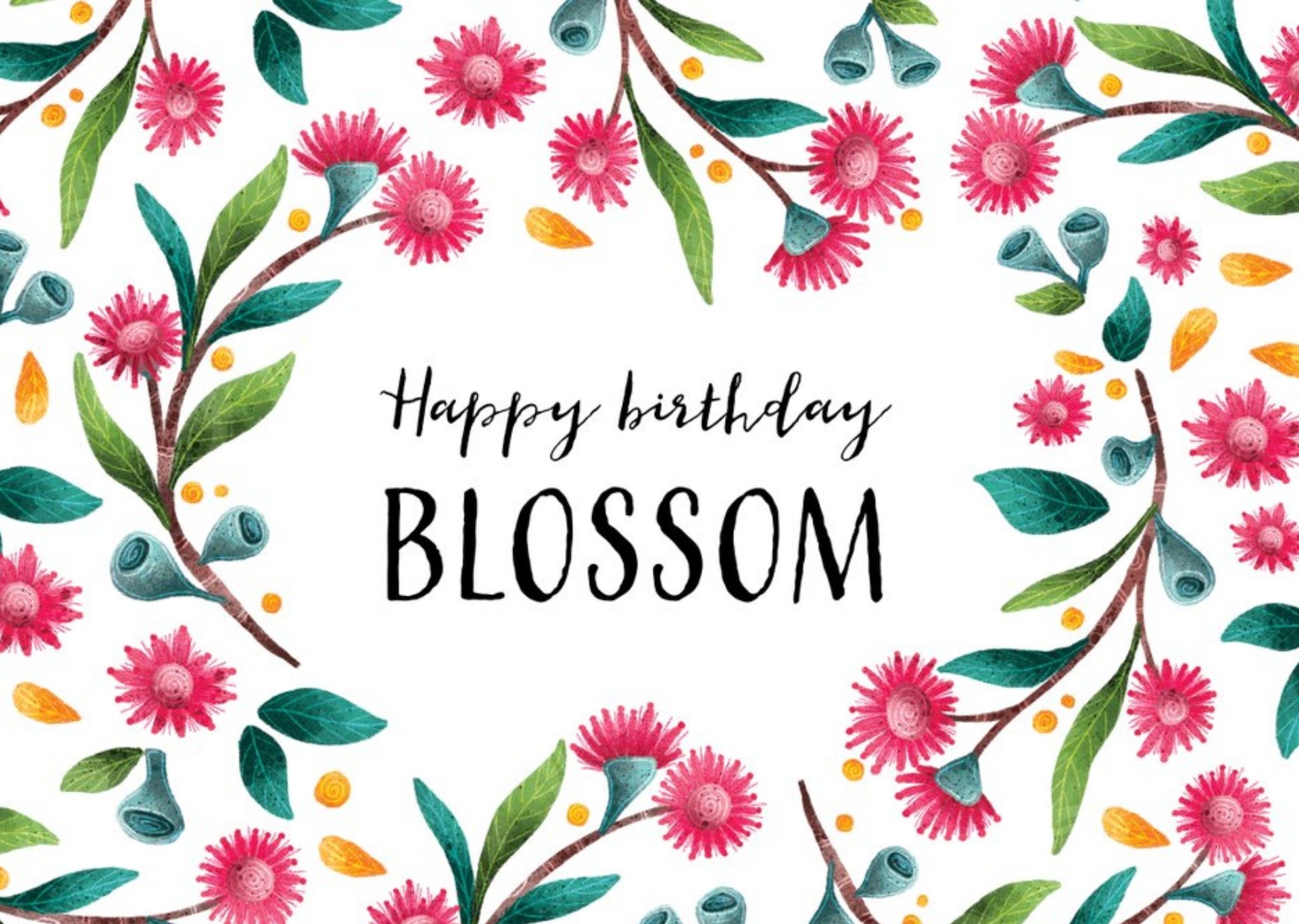 Moonpig Stray Leaves Illustrated Floral Blossom Birthday Card, Large