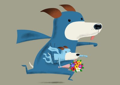 Modern Cute Illustration Dog Superhero Family Card