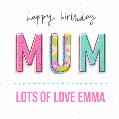 Typographic Pattern Mum Happy Birthday Card